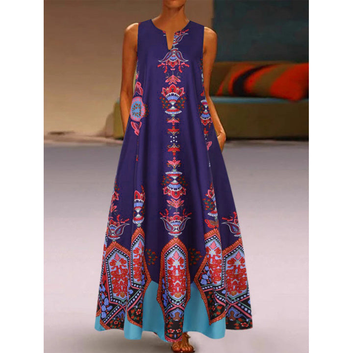 Damen Maxikleid mit elegantem floralem Design und seitlichen Taschen Drune