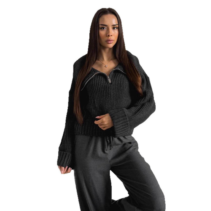 Damen Modischer Strick-Pullover mit hohem Kragen Drune