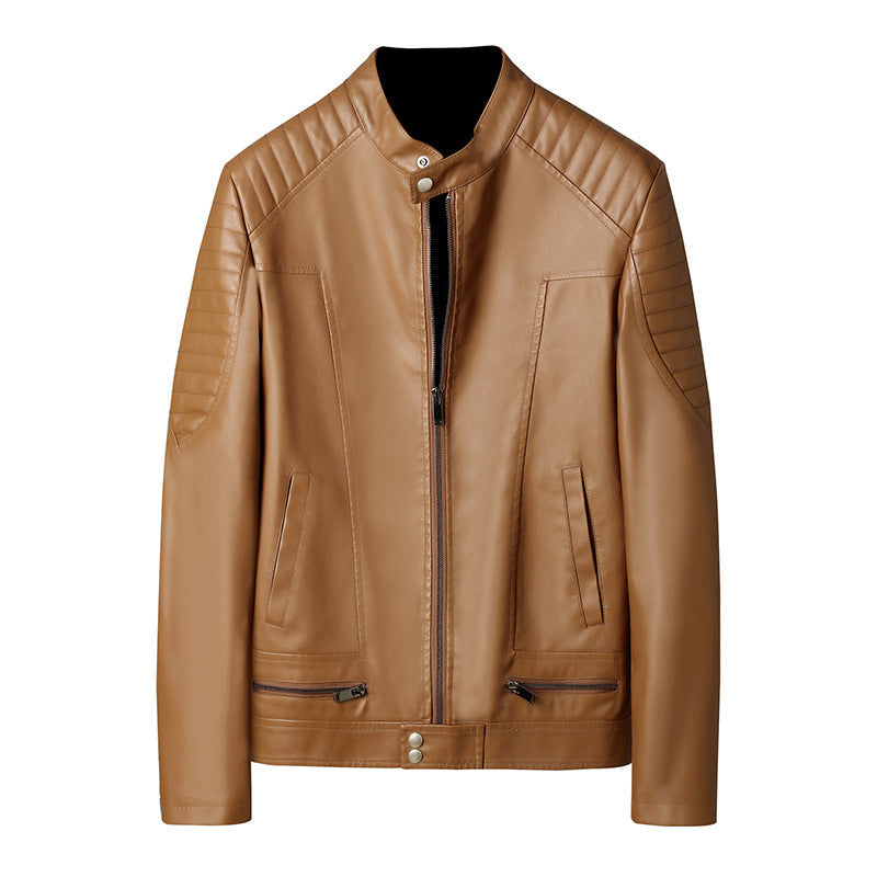 Herren Kunstleder-Moto-Blouson mit gesteppter Schulterpartie, Stehkragen und Reißverschluss Drune