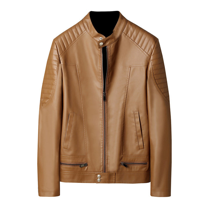 Herren Kunstleder-Moto-Blouson mit gesteppter Schulterpartie, Stehkragen und Reißverschluss Drune