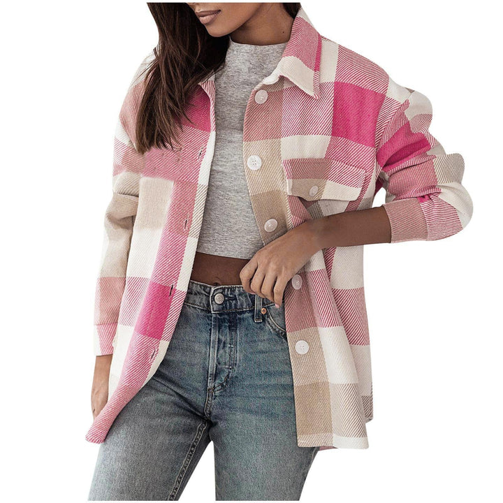 Damen Karierte Überhemdjacke mit Brusttaschen Drune