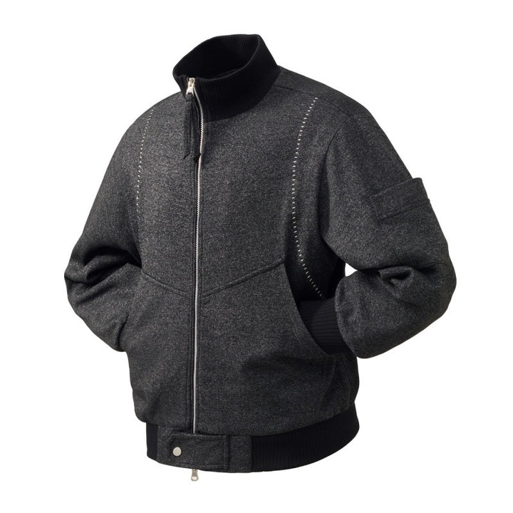 Herren Wollmix-Bomberjacke mit Stehkragen, Rippbündchen und Utility-Ärmeltasche Drune