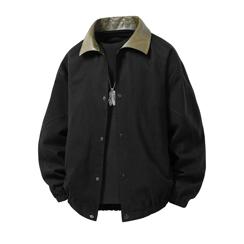 Herren Boxy-Coachjacke im minimalistischen Layering-Stil mit kontrastierendem Kunstlederkragen, Druckknopfverschluss & elastischem Saum Drune