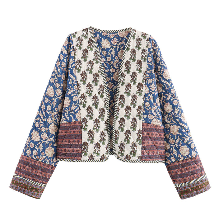 Damen nan gestepptes Patchwork-Kimono-Jäckchen mit offener Front und aufgesetzten Taschen Drune