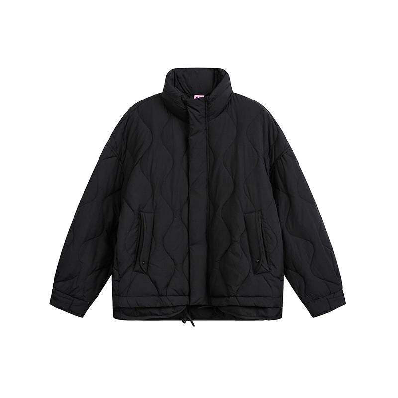 Damen Oversize gesteppte Jacke mit Stehkragen, Wellensteppung und Tunnelzug Drune