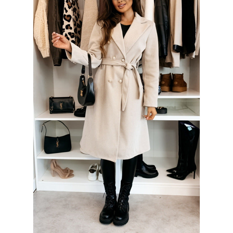 Damen Eleganter Trenchcoat mit asymmetrischem Schnitt und Gürtel Drune