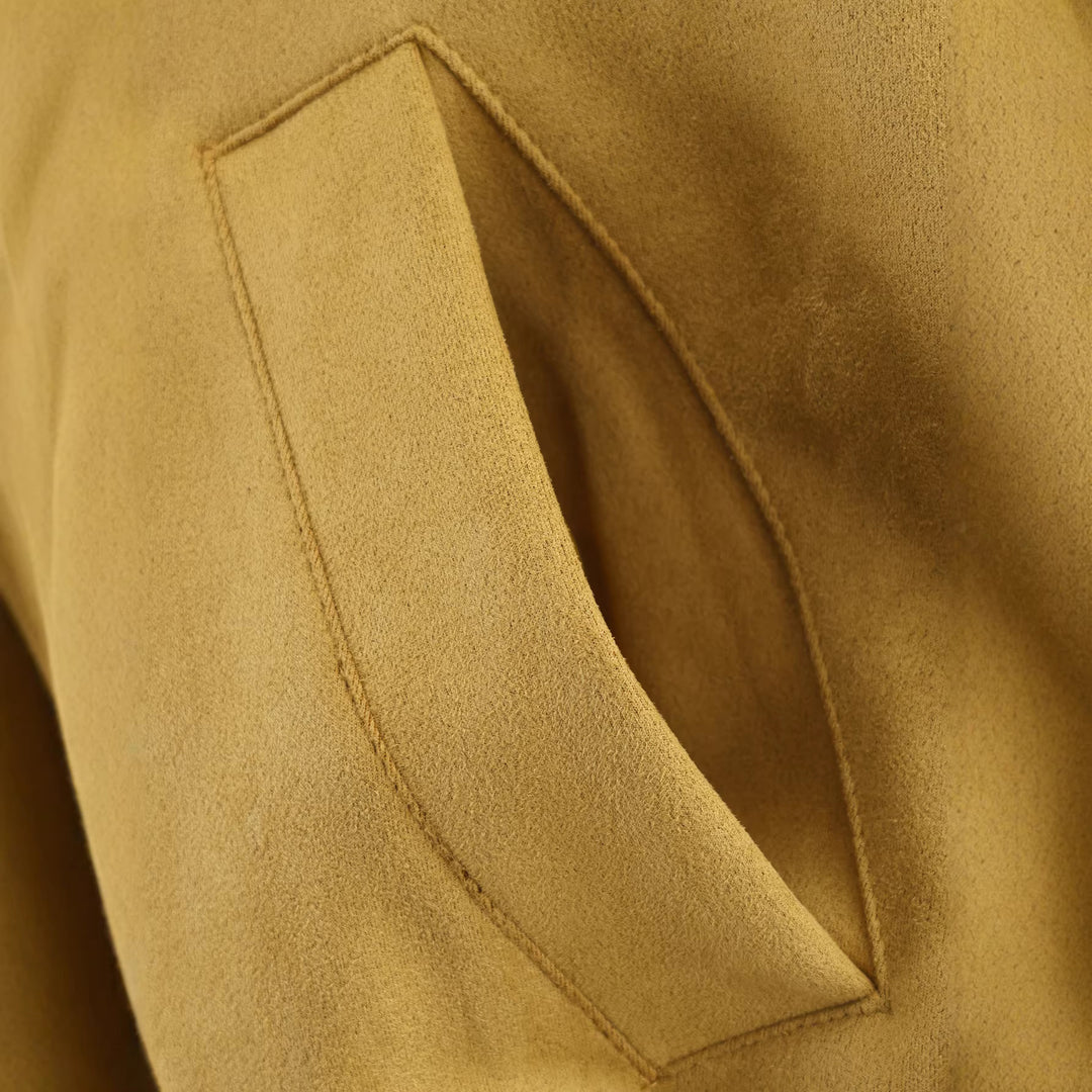 Damen Cropped Boxy Jacke in Velourslederoptik mit Hemdkragen Drune