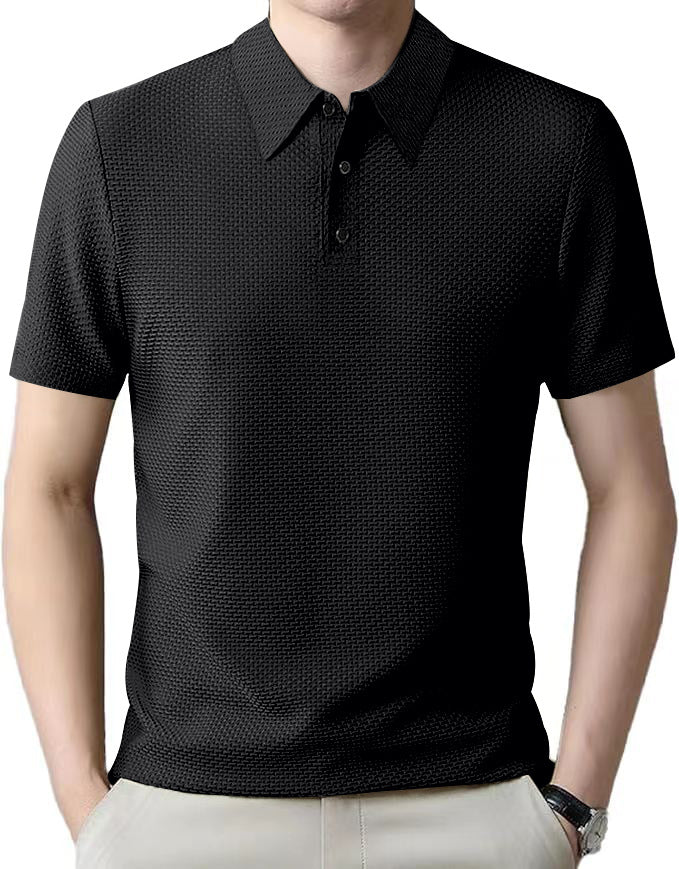 Herren nan Mikrostruktur-Poloshirt mit Hemdkragen, dezenter Knopfleiste und atmungsaktivem Jersey Drune