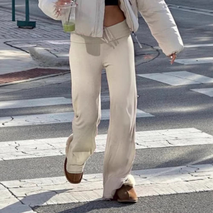 Damen Lounge-Hose mit hohem Bund, Kordelzug und geradem Bein Drune