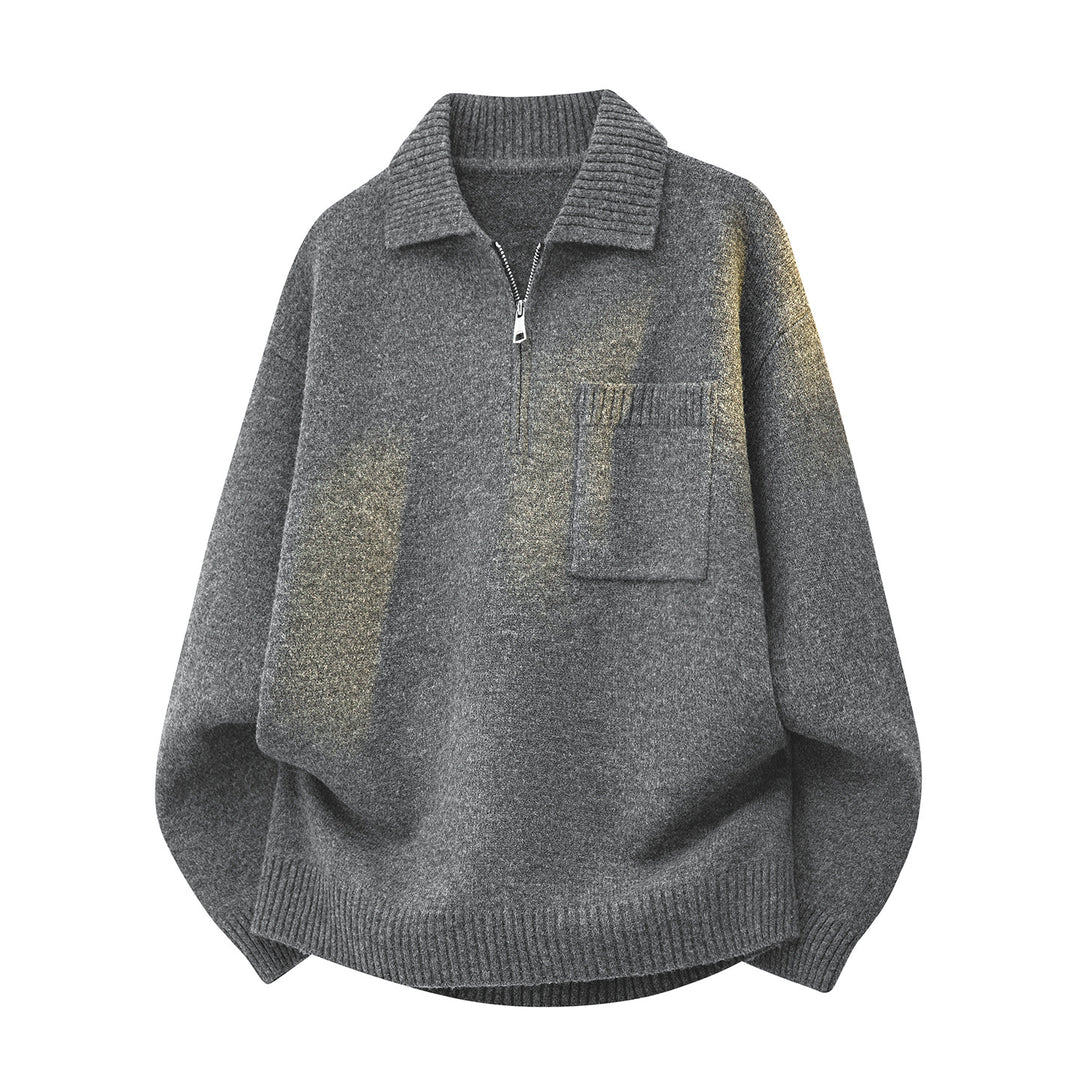Damen Oversize-Strickpullover mit Halbzip, Rippkragen und Brusttasche Drune