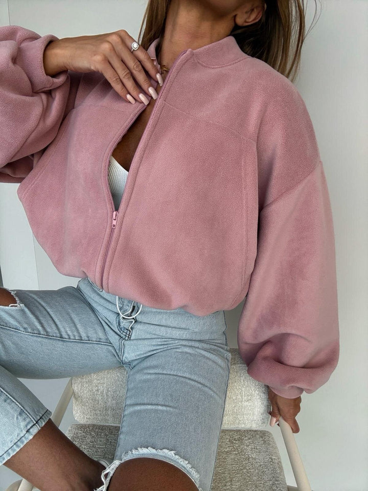 Damen Schicke Fleece-Jacke mit hohem Kragen und Reißverschluss Drune