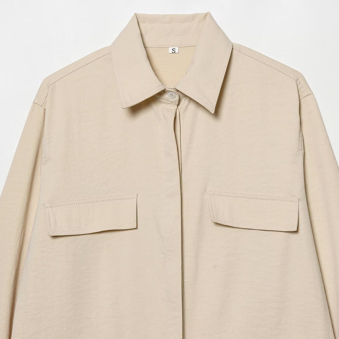 Damen Oversize Feldjacke im Boxy‑Cut mit vier Klapptaschen und verdeckter Druckknopfleiste Drune