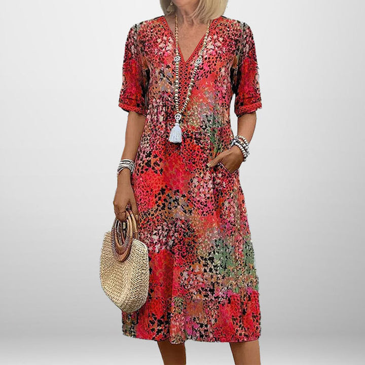 Damen Tunika-Kleid mit auffälligem Muster und modernem V-Ausschnitt Drune