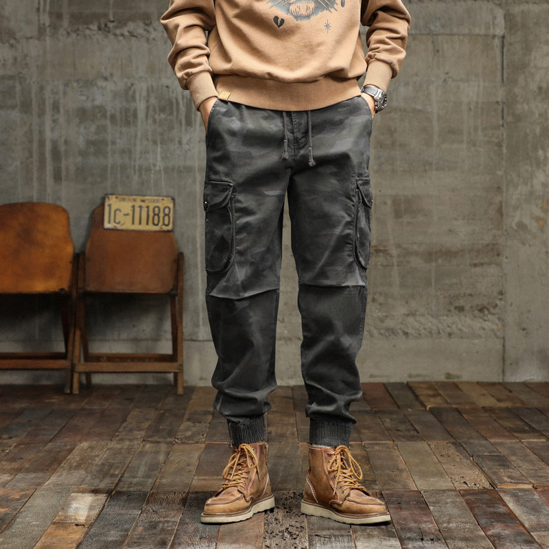 Herren Camouflage Cargo-Jogginghose mit elastischem Bund, Bündchen und Mehrfach-Taschen Drune