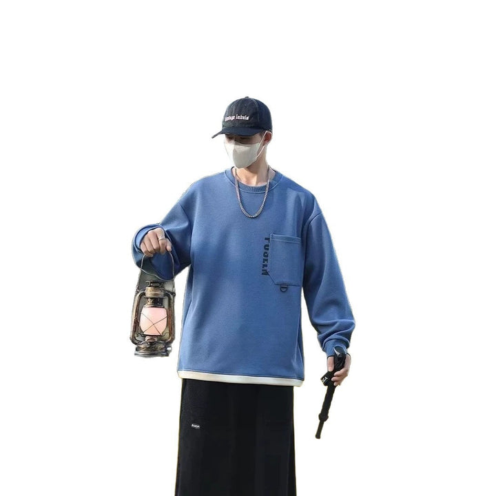 Herren Oversized Streetwear Sweatshirt mit Brusttasche und Ringdetail Drune
