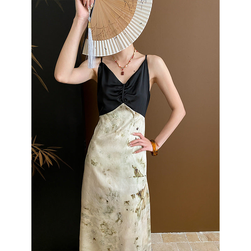 Damen Maxikleid mit elegantem tiefem V-Ausschnitt und raffinierten Spaghettiträgern Drune