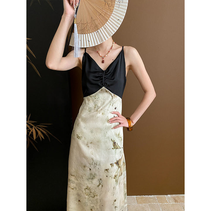 Damen Maxikleid mit elegantem tiefem V-Ausschnitt und raffinierten Spaghettiträgern Drune