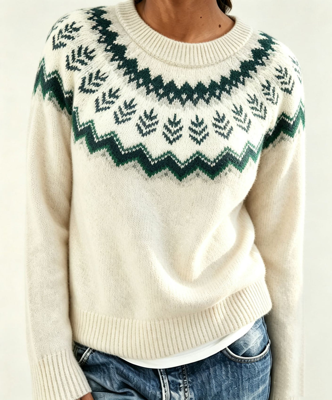 Damen Rundhalsausschnitt Norweger-Pullover mit Fair-Isle-Jacquard Drune