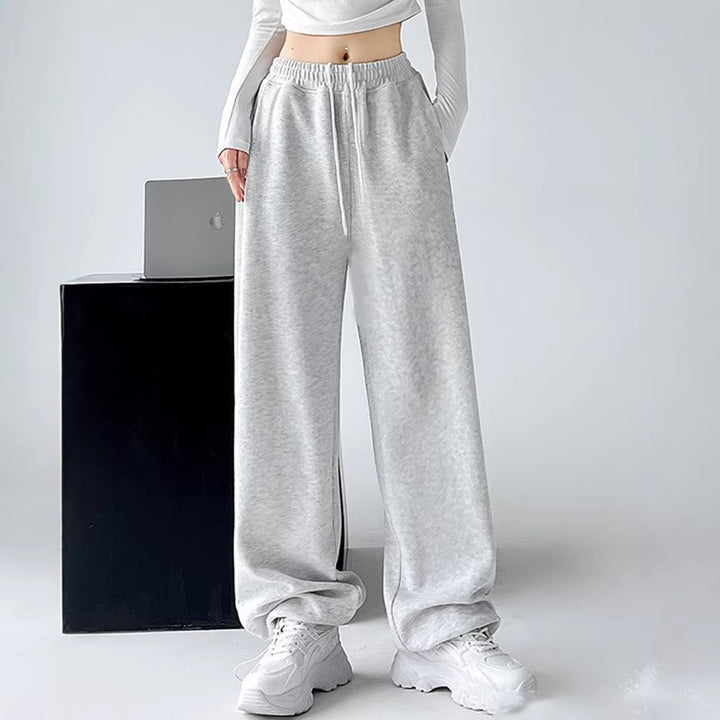 Damen nan extraweite Palazzo-Sweathose mit hohem Komfortbund, seitlichen Eingrifftaschen, Schlitz am Saum und Kordelzug Drune