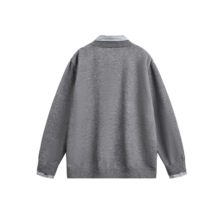 Unisex Lagenlook Strickcardigan mit eingearbeitetem Hemdkragen und Knopfleiste Drune