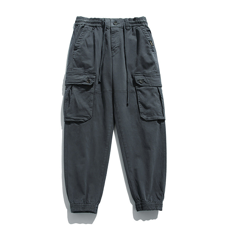 Herren Weiche Baumwoll-Utility-Cargohose im Joggerstil mit elastischem Bund und großvolumigen Klappentaschen Drune