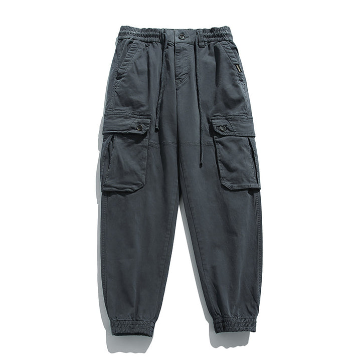 Herren Weiche Baumwoll-Utility-Cargohose im Joggerstil mit elastischem Bund und großvolumigen Klappentaschen Drune