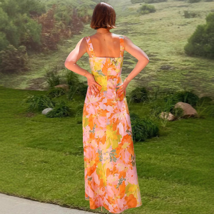 Damen Florales Maxikleid mit tailliertem Schnitt und Spaghettiträgern Drune