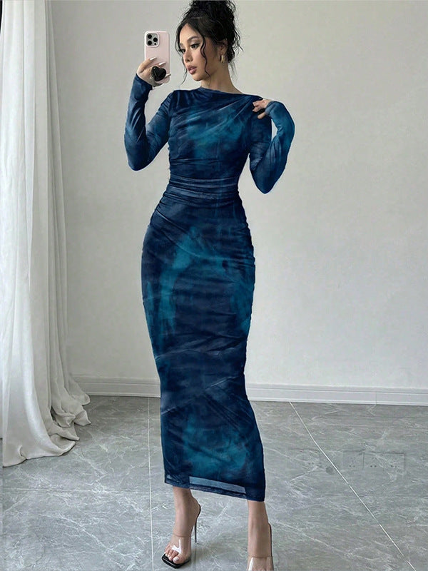 Damen Elegantes Wickelkleid mit Struktur Drune