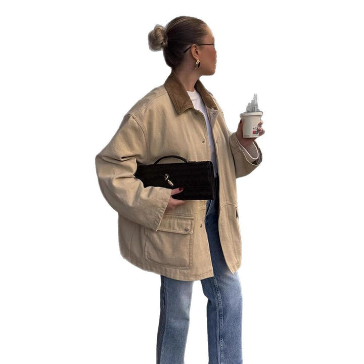 Damen Oversize-Fieldjacke mit Cordkragen, großen Pattentaschen und Druckknopfverschluss Drune