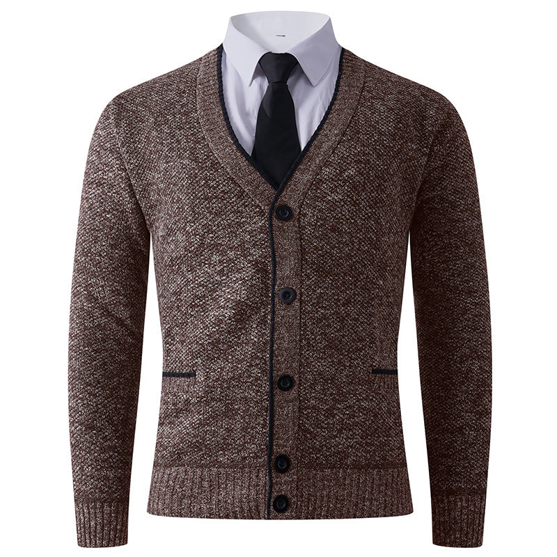Herren Strukturierte Strickcardigan mit V-Ausschnitt, Knopfleiste und Eingrifftaschen Drune