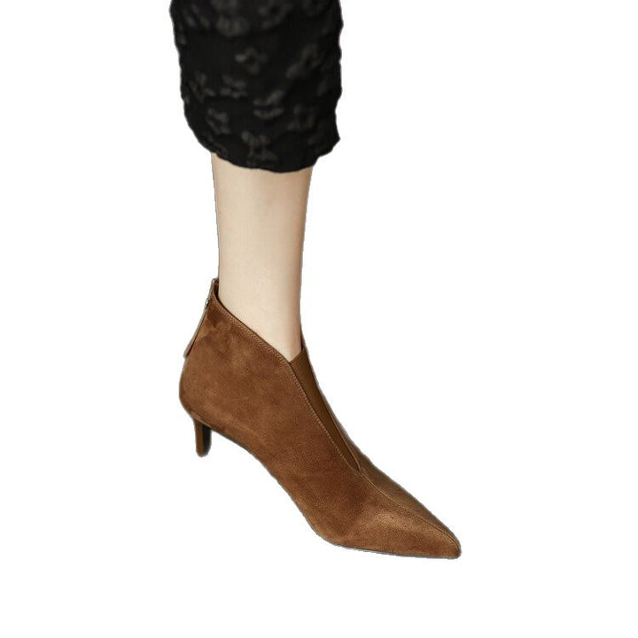 Damen Elegante spitze Stiefeletten mit raffinierter Fersenöffnung Drune