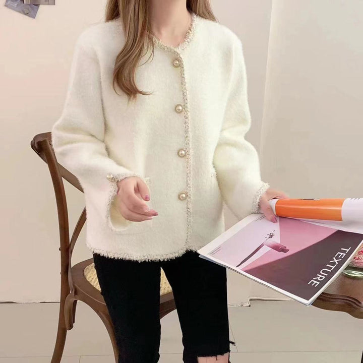 Damen Bouclé-Jacke mit eleganten Perlenknöpfen Drune