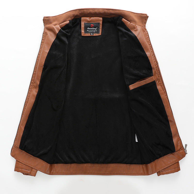 Herren schlanker Kunstleder-Moto-Blouson mit gesteppten Schulter- und Ärmelpaneelen Drune