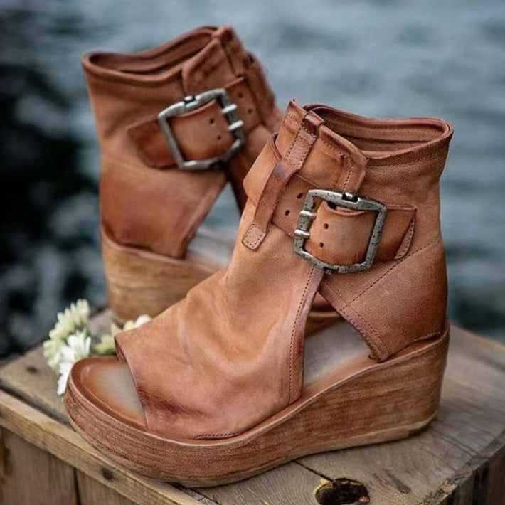 Damen Wedge-Stiefeletten mit modischem Schnallen-Design Drune