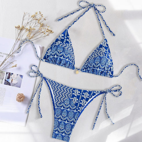 Damen Triangel-Bikini mit verspielt floralem Design und bindbaren Trägern Drune