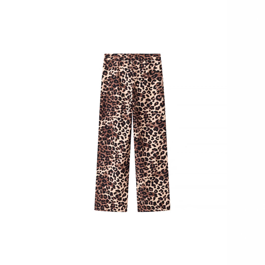 Damen Weite High‑Waist Palazzo‑Hose mit Leopardenmuster und fließendem Fall Drune