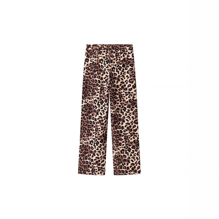 Damen Weite High‑Waist Palazzo‑Hose mit Leopardenmuster und fließendem Fall Drune