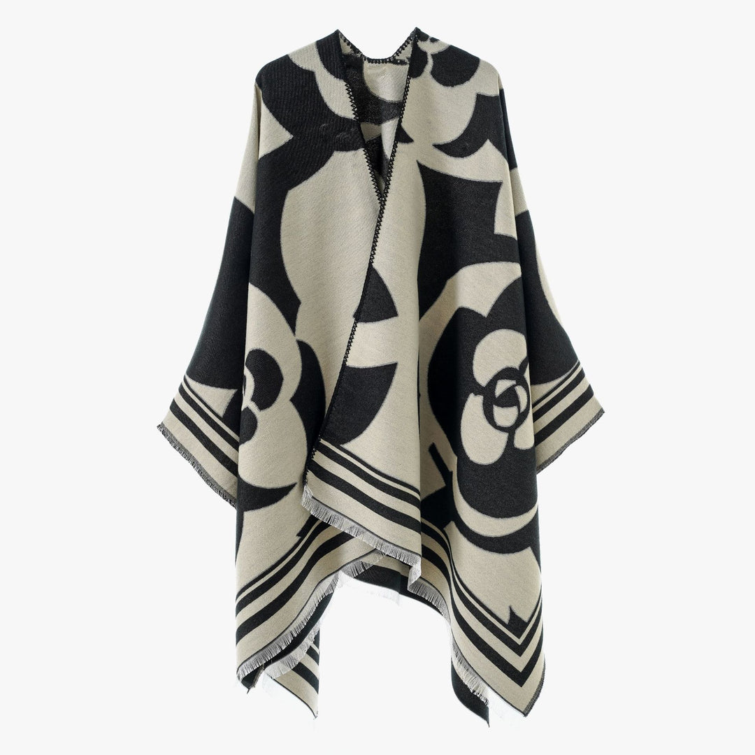 Damen Jacquard-Überwurf im Oversize-Cape-Stil mit großflächigem Muster Drune