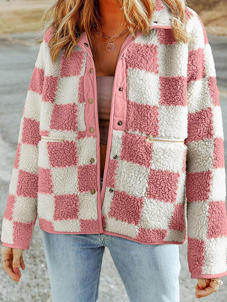 Damen Kuschelige Schafwolljacke mit modernen Karomustern Drune