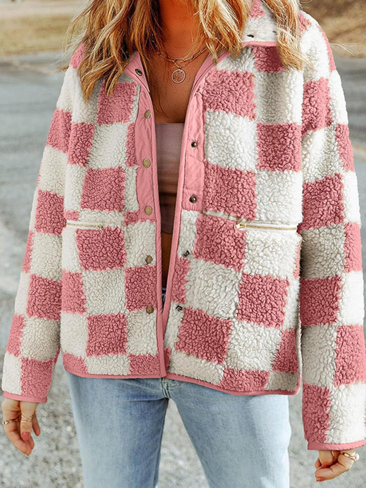 Damen Kuschelige Schafwolljacke mit modernen Karomustern Drune