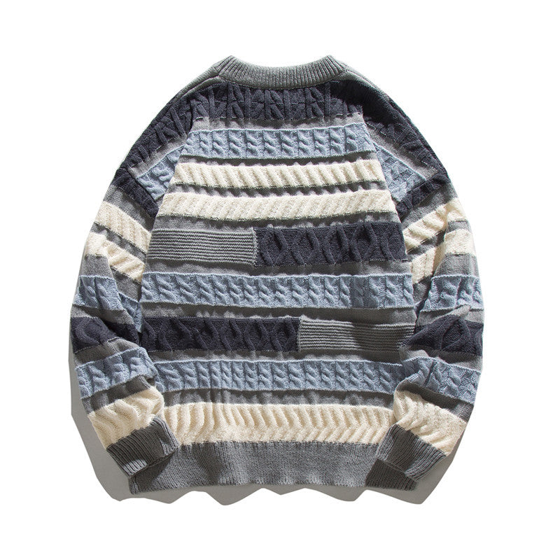 Unisex Oversize Grobstrickpullover mit strukturierter Blockstreifen-Optik und Rundhalsausschnitt Drune