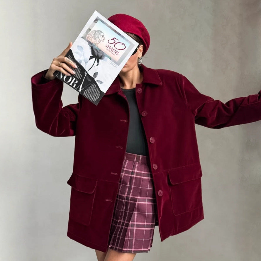 Damen Veloursjacke im modernen Oversized-Stil mit praktischen Taschen Drune