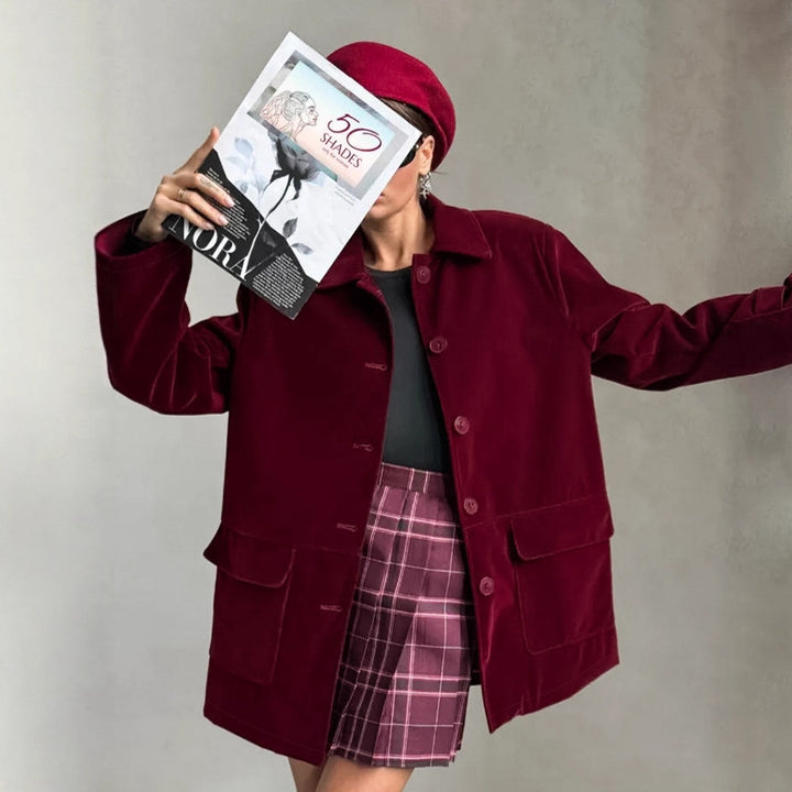 Damen Veloursjacke im modernen Oversized-Stil mit praktischen Taschen Drune