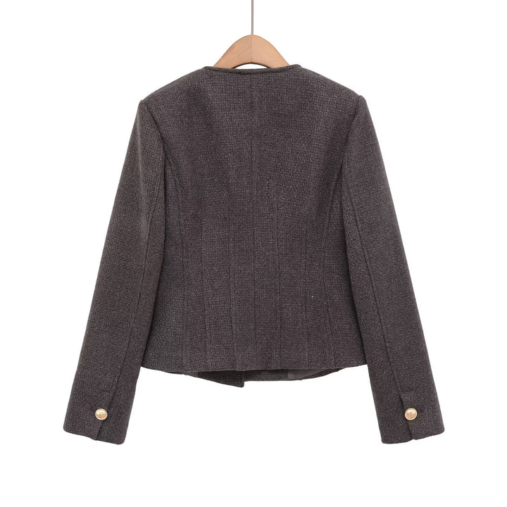 Damen Kurzblazer aus Bouclé mit Rundhals und goldenen Zierknöpfen Drune