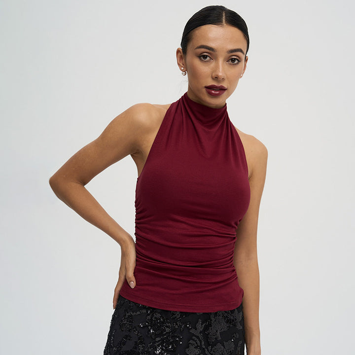 Damen Enganliegendes Highneck-Top mit Raffung Drune