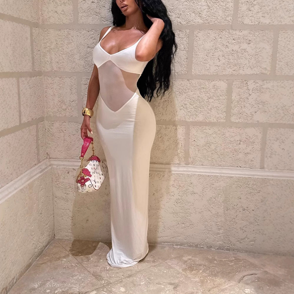 Damen Elegantes Maxikleid mit transparenten Einsätzen und figurbetontem Schnitt Drune