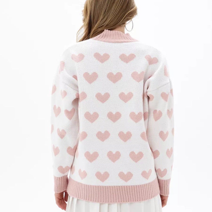 Damen Strickjacke mit Herzmuster und Knopfdetails Drune