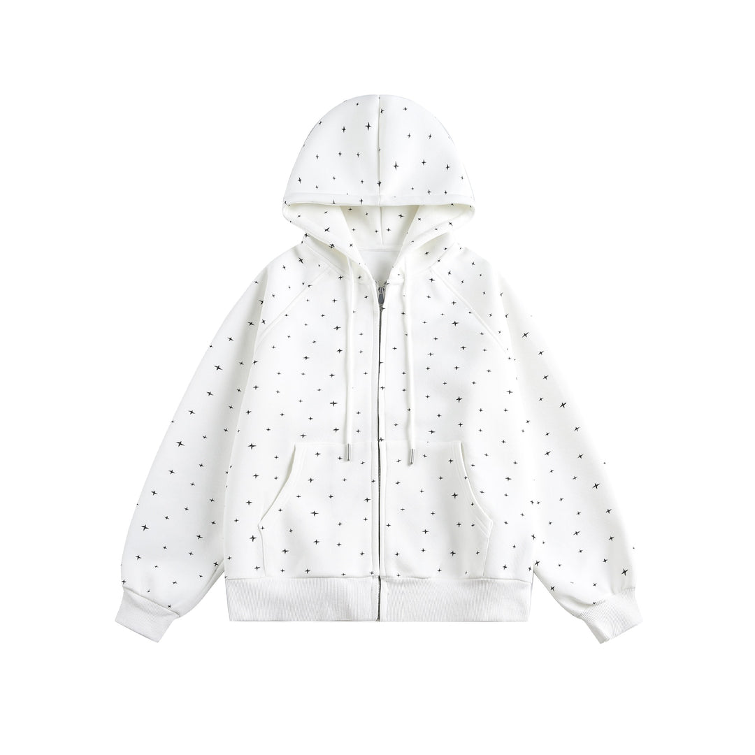 Unisex Oversize-Kapuzenjacke mit Sternchen-Print und durchgehendem Reißverschluss Drune