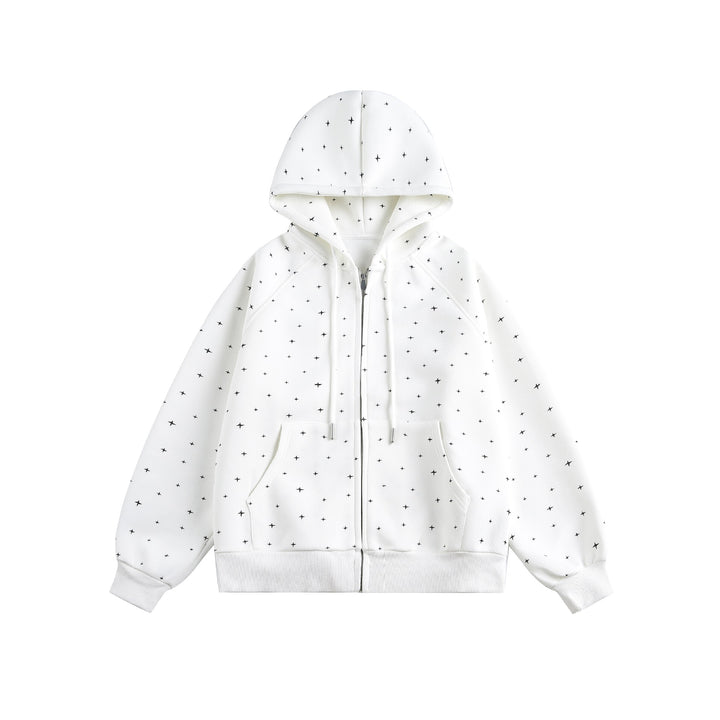 Unisex Oversize-Kapuzenjacke mit Sternchen-Print und durchgehendem Reißverschluss Drune