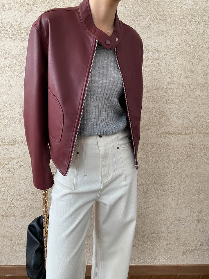 Damen Kunstlederjacke mit modernem Stehkragen und praktischen Taschen Drune